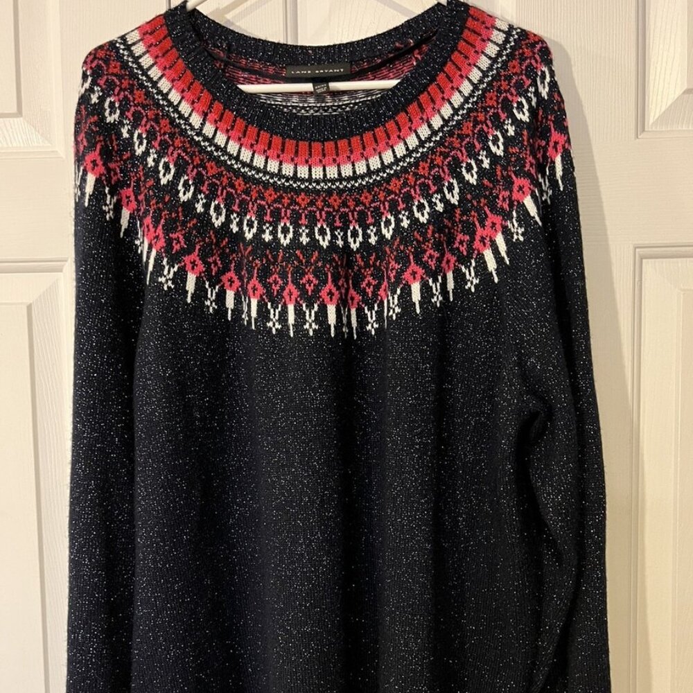 Lane Bryant Crew Neck Sweater Dark Blue Metallic 18/20 2X